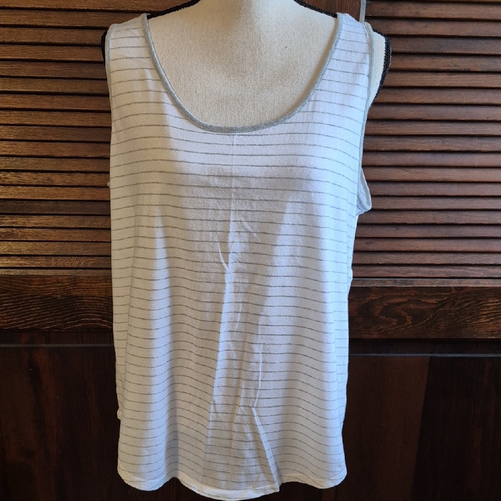 2/$12 Eddie Bauer Gray and White Striped Tank Top